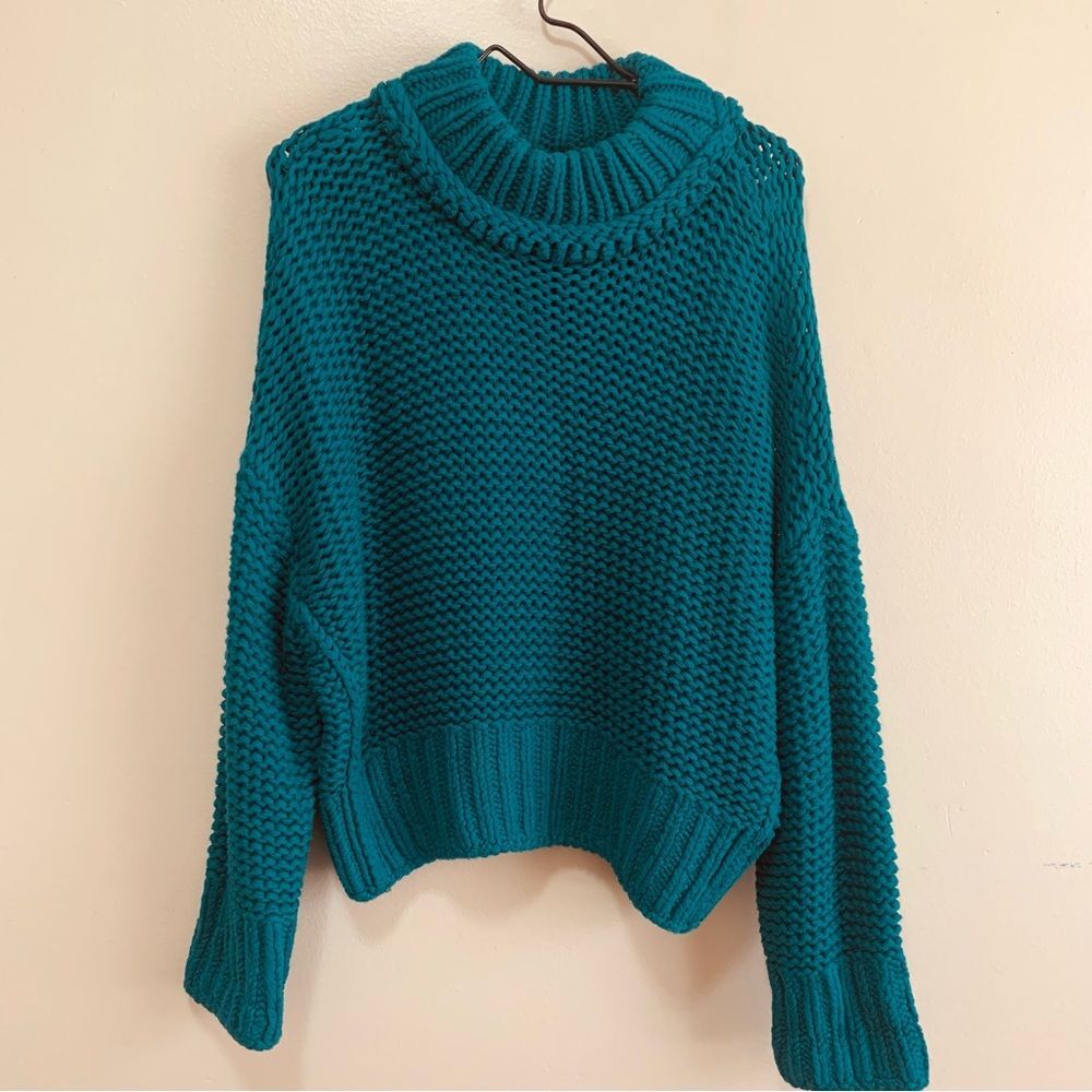 Free People My Only Sunshine Teal Chunky Turtleneck Sweater size large